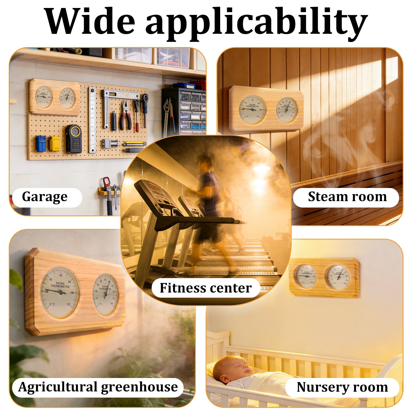 2 in 1 Sauna Thermometer and Hygrometer Wall Mount Design Dual Temperature and Humidity Gauge Split Dial Design for Sauna Room