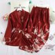 thumbnail image 4 of Fdfklak pijamas de seda para mujer, traje para casa, Pijama femenino, pijamas sexis para primavera y otoño, conjunto de salón de manga larga con estampado gris/negro, 4 of 5