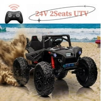 EastVita 24V Ride on Car Extra Wide 2 Seats UTV Ride on Toys with Remote Control, EVA Wheels 4WD Electric Vehicle with Full-Metal Suspension,Music,LED Lights,Black