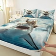 thumbnail image 3 of Feelyou Bear Riding Shark Full Size Sheets for Kids, Kawaii Cartoon Animal Bed Sheets, Cute Sealife Sheet Sets, Super Cozy Room Decor, 4 Pieces, 3 of 7