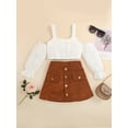 thumbnail image 2 of Franhais Kids Skirt 2pcs Suit, Girls Long Sleeve Off Shoulder Tops + Summer Casual Party Half Dress, 2 of 9