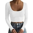 thumbnail image 2 of hotojiny Going out Tops for Women Casual Scoop Neck Slim Fit Ribbed Tshirt Long Sleeve Crop Top Winter Cute Basic Tees S-2Xl, 2 of 5