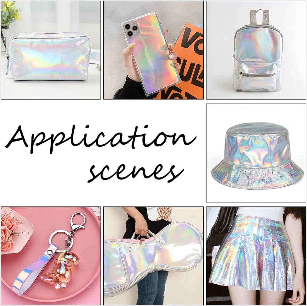 1m Holographic Faux Leather Fabric 54x39inch Silver PU Leather Roll Laser Leather Fabric Soft Faux Leather Fabric Suitable for Bow Earring Making Handicraft Crafts or Other