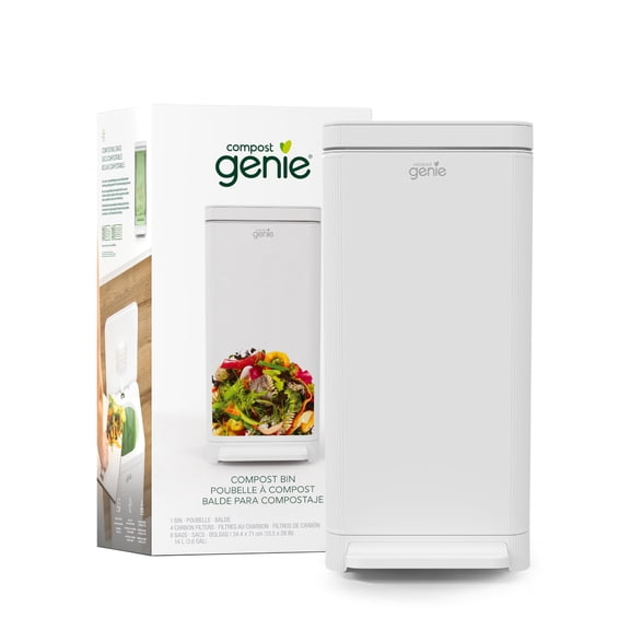 Compost Genie 3.6 Gallon Kitchen Compost Bin White Stainless Steel Odorless