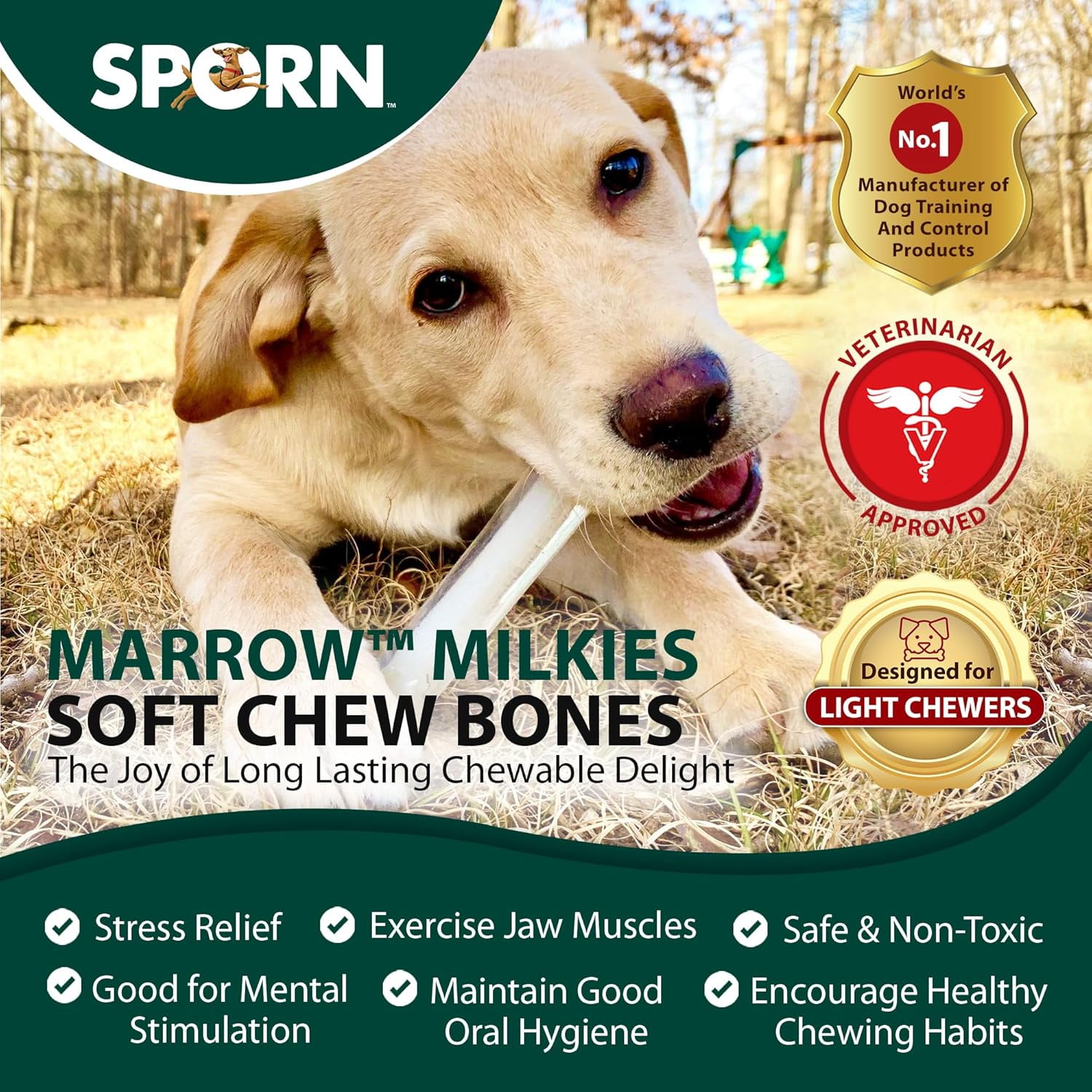 Sporn Marrow Milkies Chew Bones for Light Chewers, Milk Flavor Dog Chew Toys for Small Dogs, Made with Soft Thermoplastic Rubber Dog Dental Chew Toy, Gluten-Free & Non-Toxic, Small, Flexible, soft dog chew