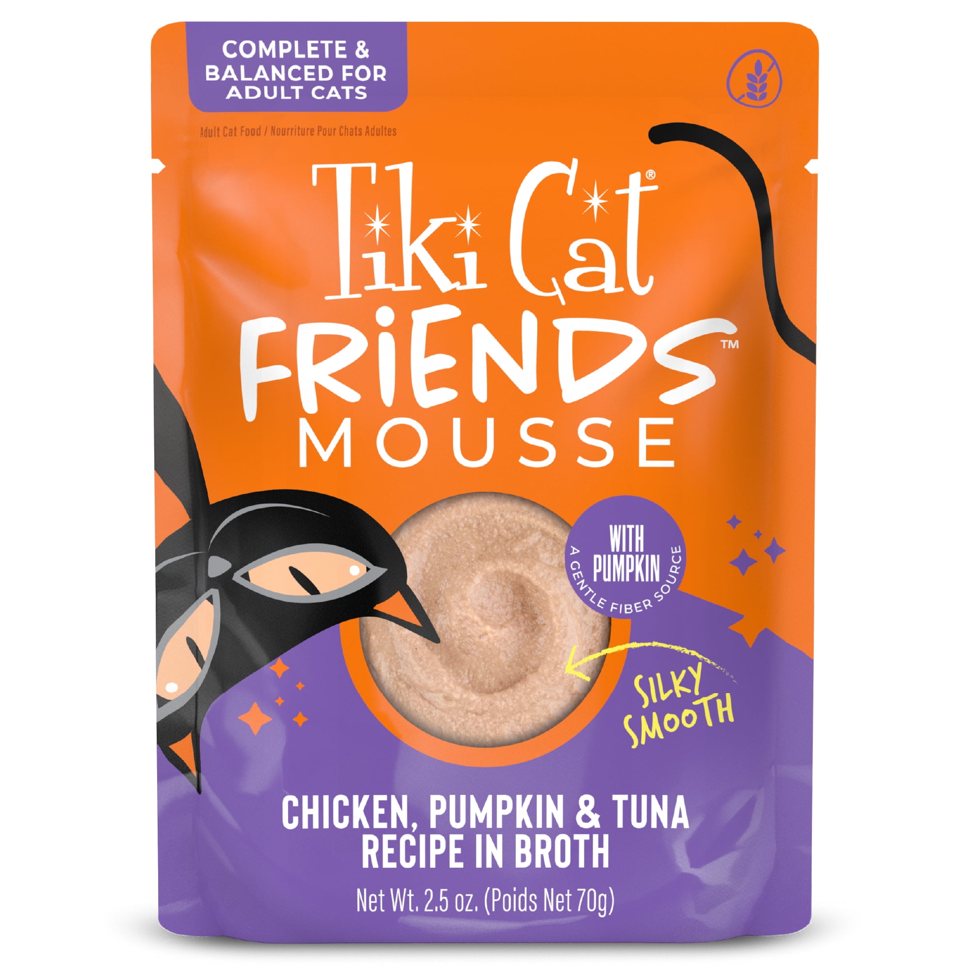 (6 pack) Tiki Cat Friends Mousse Chicken, Pumpkin & Tuna Recipe in Broth, 2.5 oz. Pouch