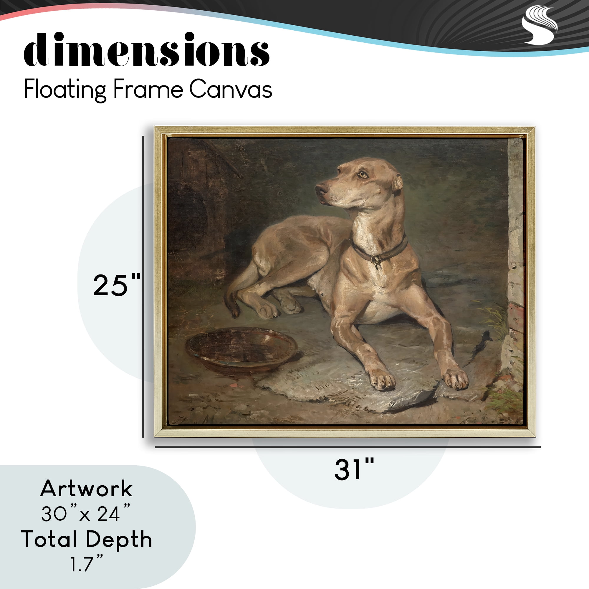 Stupell Industries Historical Dog & Bowl Gold Framed Floater Canvas Wall Art, design by Lil' Rue
