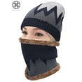 thumbnail image 2 of Luxtrada 2PCs/Set Winter Hat Warm Thick Beanie Cap + Scarf for Winter Knit Ski Beanies Skull Cap for Men Women (Navy), 2 of 7