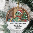 thumbnail image 2 of Custom Name Text Girl's First Xmas Dino Christmas Ornament - Year 2025 keepsake Gift, Circle Christmas Ornament, Xmas 2025 Keepsake, Winter Christmas Ornament, 2 of 5