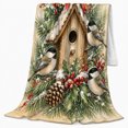 thumbnail image 2 of Rustic Winter Birdhouse Scene Chickadees Pine Holly Snow-Dusted, Festive Woodland Scene, Warm Flannel Blanket for Cabin and Lodge, Art Lovers Housewarming Gift, Artistic Home Decor, 2 of 7