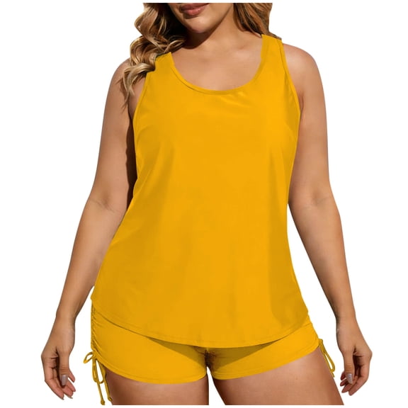 Kaemgyyd Women Plus Size 3 Piece Tankini Swimsuits Athletic Bathing Suits with Boy Shorts Summer Tank Top with Sports Bra S-3XL