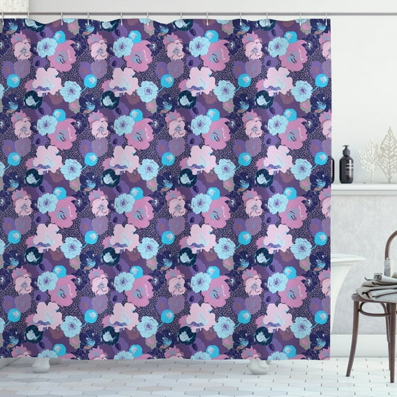 Floral Shower Curtain, Fantasy Flowers Peonies Hibiscus and Tulips Tropical Asian Meadow Theme Artistic, Fabric Bathroom Set with Hooks, 69W X 75L Inches Long, Multicolor, by Ambesonne