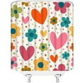 thumbnail image 3 of Cortina de ducha para San Valentín con diseño de corazón rosa, flores y lunares, estilo bohemio, amor dulce, pareja romántica, mujer y niña, cortina de baño con ganchos, 180 cm de ancho x 180 cm de, 3 of 6