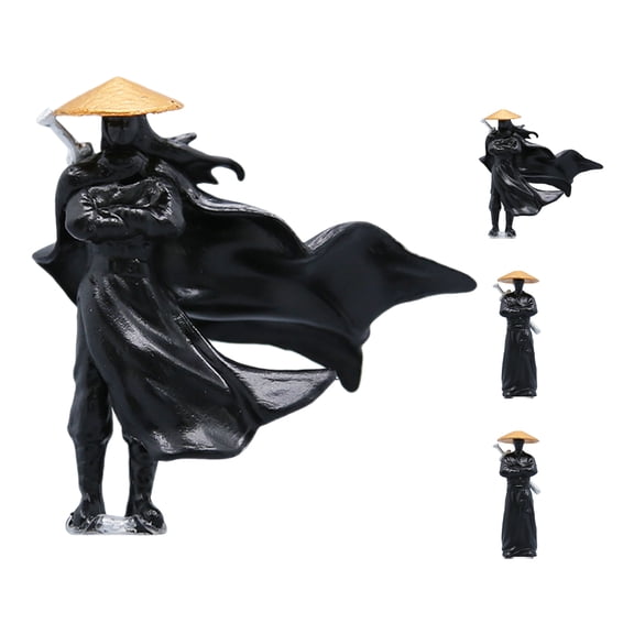 Hemobllo Set of 4 Black Ancient Chinese Warrior Figurines for Bonsai Decoration and Accessories