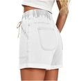 thumbnail image 5 of ByworldtasicNo Boundaries Womens Jean Shorts Summer Casual Mid Rise Cuffed Elastic Waist Denim Shorts, 5 of 7