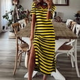 thumbnail image 2 of Robe Décontractée pour Femme Robe Maxi d'Été à Rayures pour Femme Manches Courtes Col en V Décontractée Ample Longue de Plage Fendue Robes pour le Style, 2 of 9