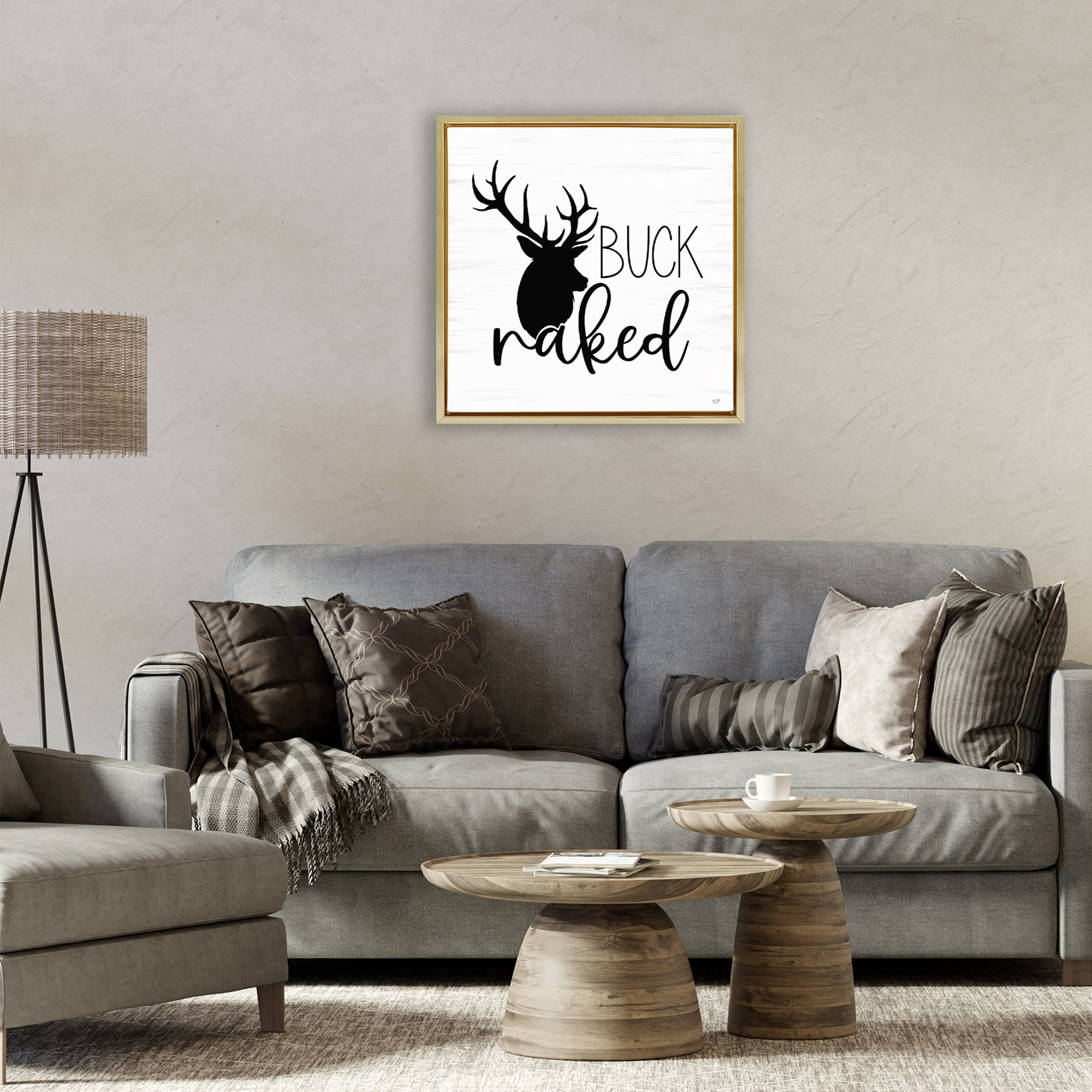 Stupell Industries Buck Naked Silhouette Gold Framed Floater Canvas Wall Art, design by Lux + Me Designs