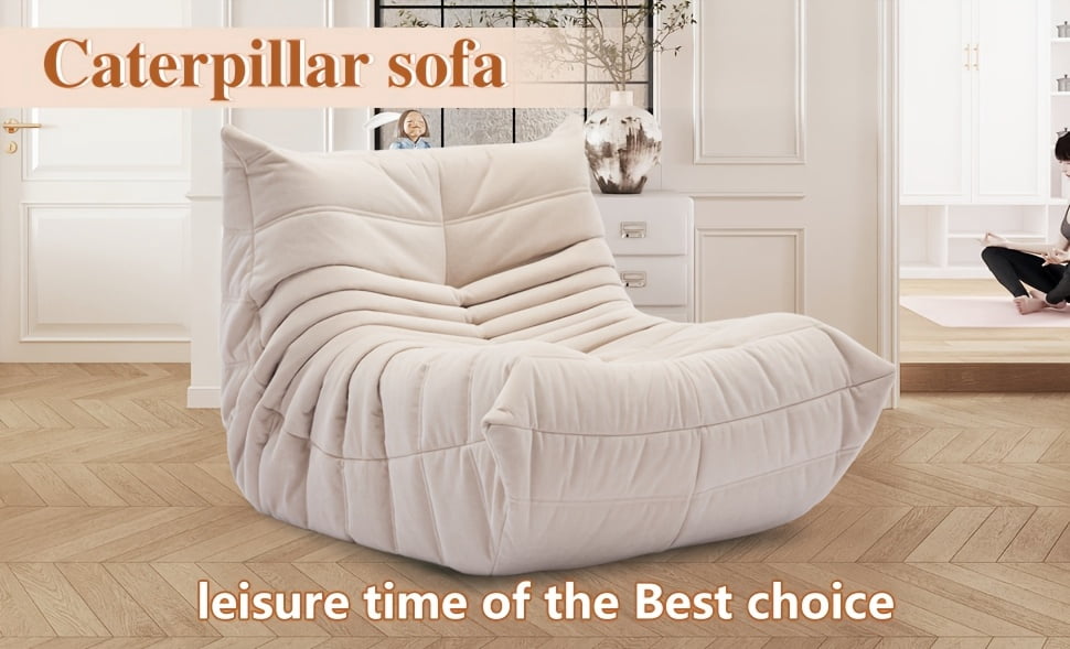 Memory Foam Bean Bag Chair with Free Round Carpet, Large Cozy Fireside Sofa for Adults, Knitted Fabric Ergonomic Lounge Chair for Living Room,  Movie Nights and Office