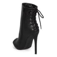 thumbnail image 3 of Liliana DK65 Women Leatherette Peep Toe Lace Up Back Zip Stiletto Bootie, 3 of 5