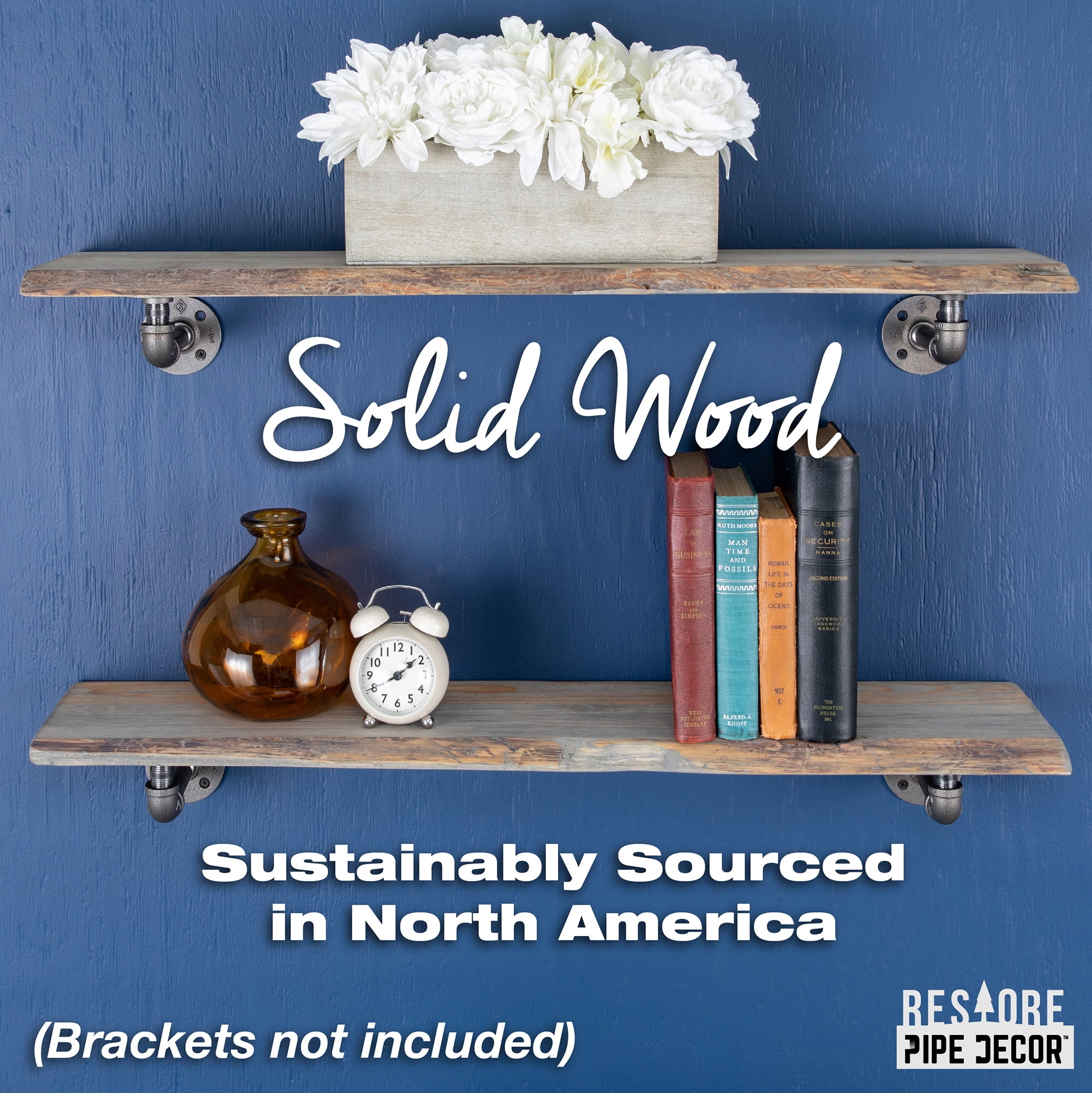 PIPE DECOR 36 in. Live Edge Wood Shelf Riverstone Grey 2 Pack (Wood Only)