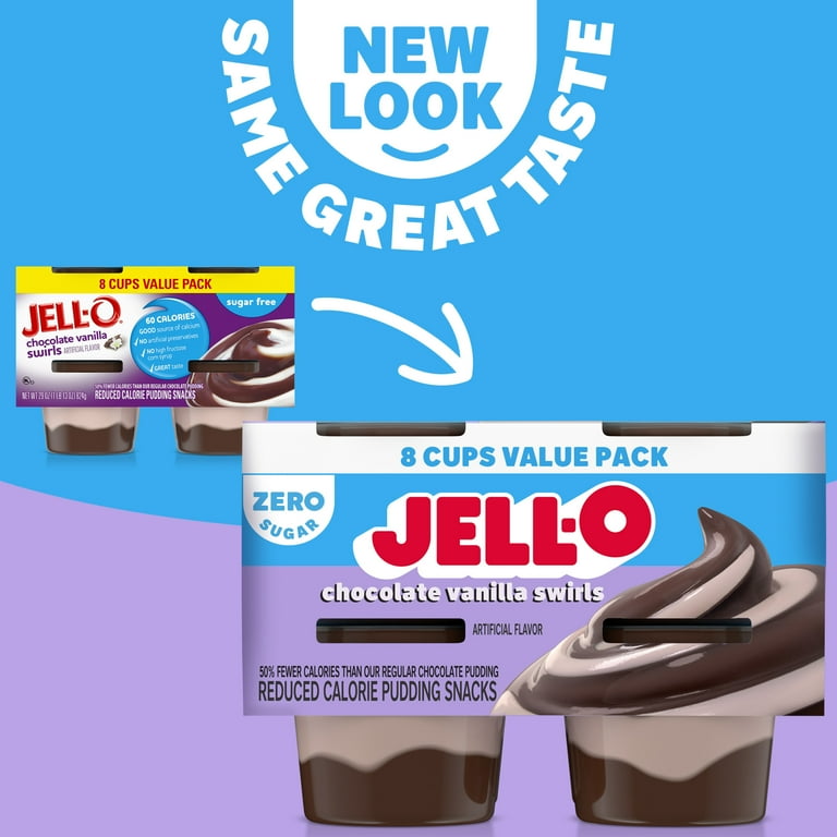 Jell-O Sugar Free Chocolate Vanilla Swirl Pudding Cups 8 Ct