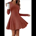 thumbnail image 2 of Vestido de Suéter de Larga, Vestido de Otoño, Cuello Redondo, Cintura Alta, Vestido Ajustado, Vestido Casual para Mujer Rojo Ladrillo S, 2 of 8