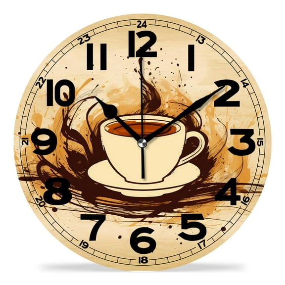 erolrail Rustic Wall Clock,Silent Non Ticking Wall Clocks for Living Room,Bedroom,Kitchen 12IN Coffee Cup on Brown Background Exquisite (2)
