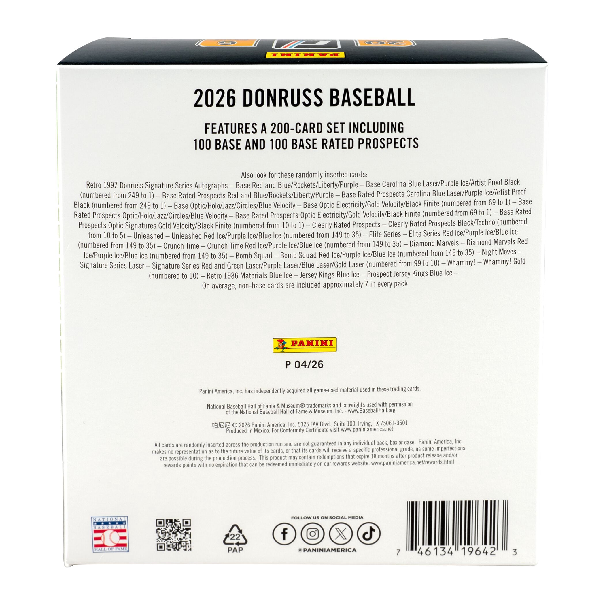 26 Panini Donruss Baseball Trading Cards Mega Box