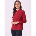 thumbnail image 3 of DARING DIVA Women's Pleated Mock Neck Pearl Decor Work Blouses XS Burgundy, 3 of 6