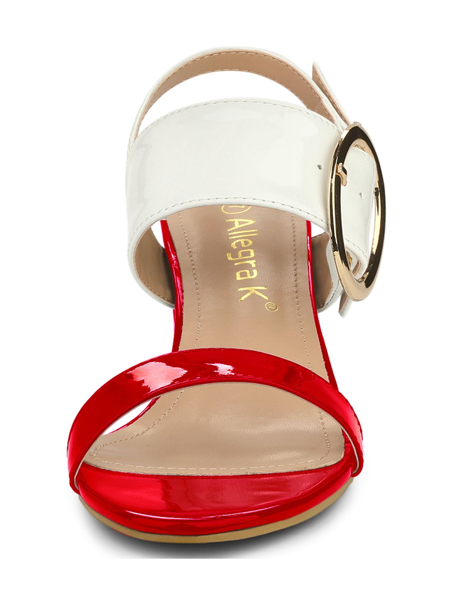 DARING DIVA Women's Slingback Block Heel Sandals with Buckle Decor Red White 7