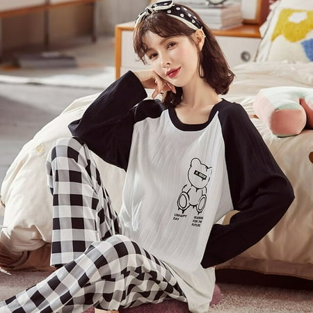 

QWZNDZGR Spring Autumn Women s Sleep Lounge Pajama Long Sleeved Woman Pajama Set Cartoon Pyjamas Cotton Sleepwear M L XL XXL 5XL Fashion