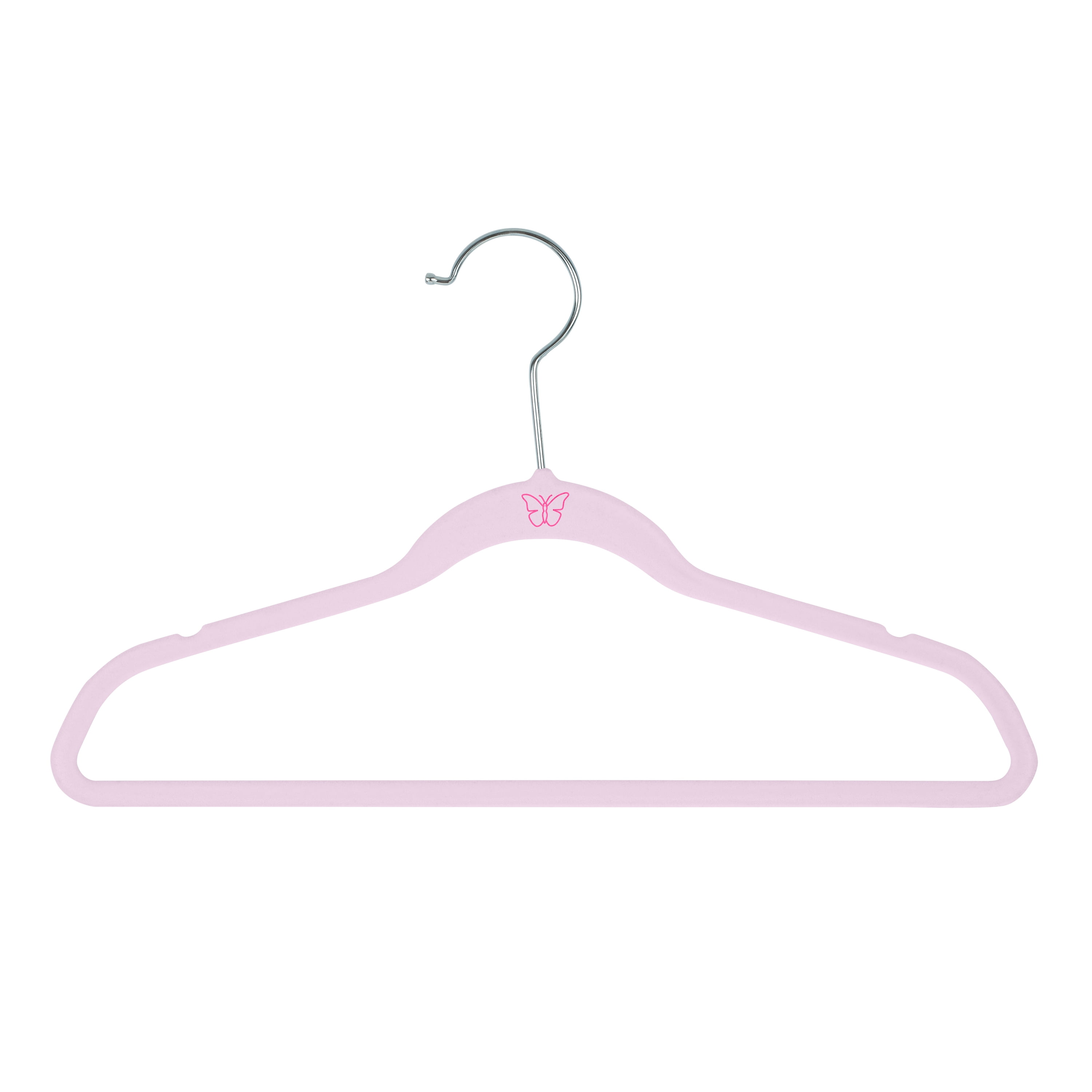 Simplify Kids 100 Pack Velvet Hangers with Butterfly Icon in Blush Pink