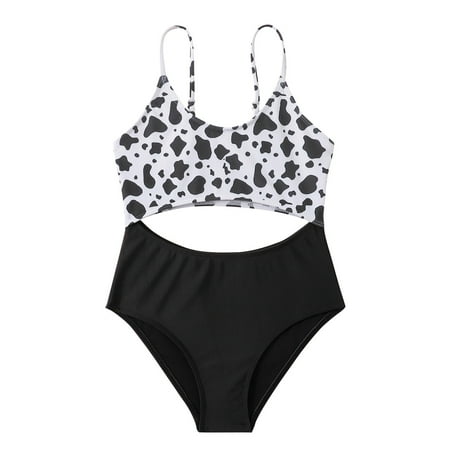 Toimothcn Girl s Bathing Suit Sleeveless Casual Cow Printed 2 Piece Bikini Set Quickly Dry Cover Up Swimwear 8-10 Years