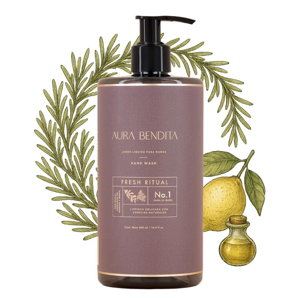 Jab&oacute;n L&iacute;quido Para Manos 500ml | Con Romero y Menta (Aceites Esenciales 100% Puros) | Sin Fragancias Artificiales, Parabenos ni Ftalatos | Con Extracto de Aloe Vera | Uso Diario