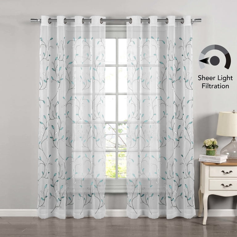 Creative Home Ideas Embroidered Sheer Curtain Blue photo 1