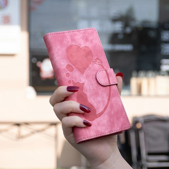 Allytechgroup Google Pixel 8 Pro Case Wallet, Cute Cat Heart Stylish PU Leather Flip Cover Stand Magnetic Closure Bumper Shockproof Phone Case for Google Pixel 8 Pro, Pink