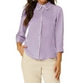 thumbnail image 5 of Allegra K Women's Work Elegant 3/4 Sleeve Contrast Color Tie Neck Button Up Shirt, 5 of 6