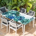 thumbnail image 2 of Blue Teal Leaves Table Cloths for 3 Foot Rectangle Tables, Summer Botanical Watercolor Leaf Patio Waterproof Elastic Fitted Tablecloths, Washable Rectangular Table Cover for Camping, 2 of 8