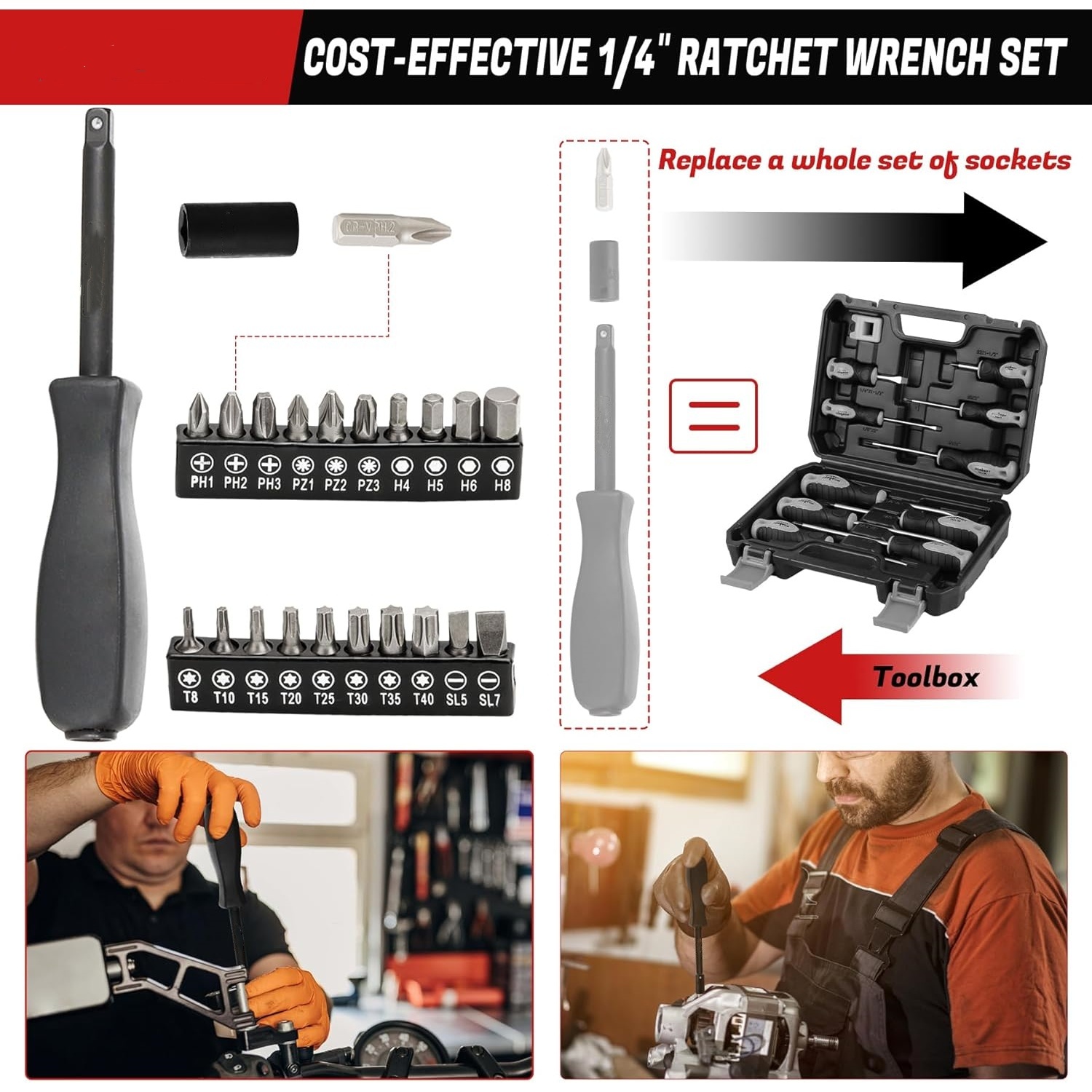1/4 inch Drive Impact Socket Set 83 Piece,Standard SAE(5/32-9/16 inch) Metric Size(4-15mm),72T Ratchet Wrench Handle,CR-V Mechanics Tool Set with Adapter,Screwdriver Bits for Automotive Repair