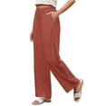 thumbnail image 2 of Delayuji Womens Linen Pants Wide Leg Pants High Waisted Crochet Panel Pull On Elastic Waist Casual Summer Beach Vacation Pants, 2 of 7