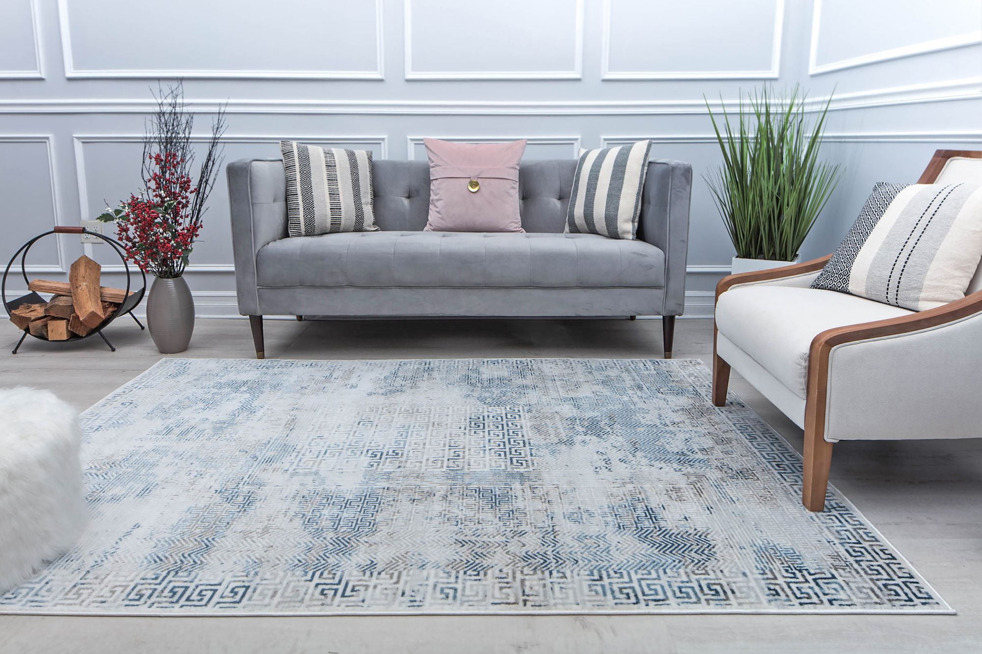 Rugs America Silas SM50A Mediterranean Breeze Abstract Vintage Blue Area Rug, 2'6" x 8'