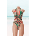 thumbnail image 3 of Meloria Swim and Fashion Leopard & Flower Printing Padded Halter-Neck Hollow Metal-Ring Connected Sexy Hot One-Piece Swimwear, 3 of 5