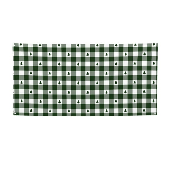 Picia Green White Christmas Tree Lumberjack Plaid Pattern Party Banner, Festive Decoration, Holiday Banner, Celebration Decor, Event Banner, Reusable Party Banner-Small