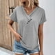 thumbnail image 2 of tops de verano para mujer color sólido para mujer con cuello en v manga corta cómodo tops para mujer camisetas de gran tamaño gris / l, 2 of 6