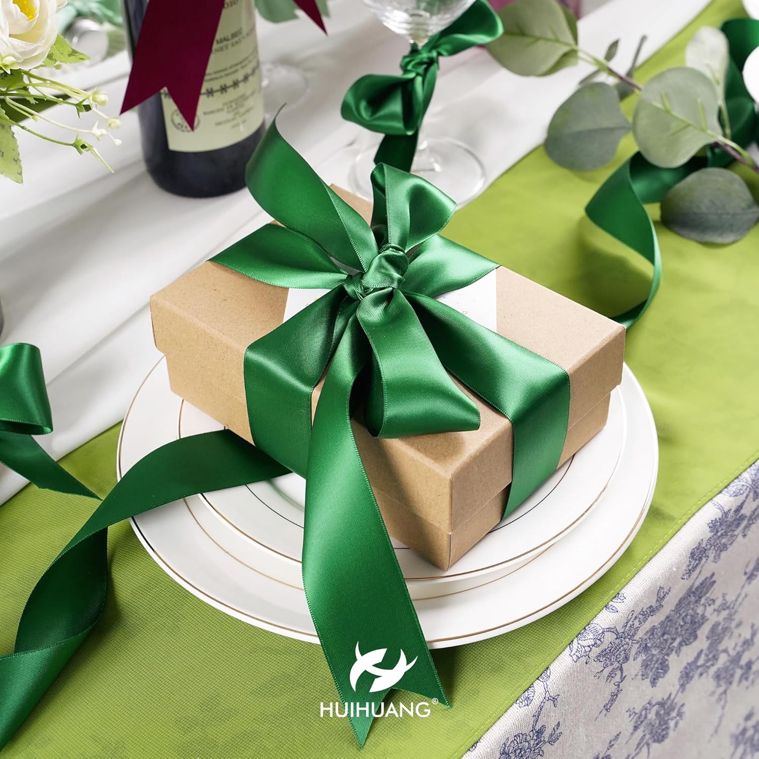 1-1/2 inch Double Face Satin Ribbon, Polyester Forest Green Ribbon 50 Yards Per Roll for Gift Wrapping Bows Making Floral Bouquet Christmas Tree Decor Party Favor and Craft Supplies