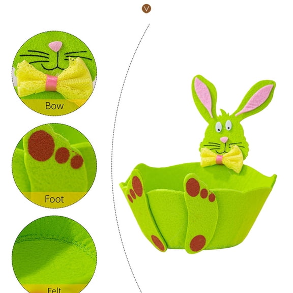 Easter Bunny Baskets,Bunny Felt Basket Small Easter Candy Buckets for Reusable Felt Storage Pouches Holiday Egg Bags Easter Decor(Green)