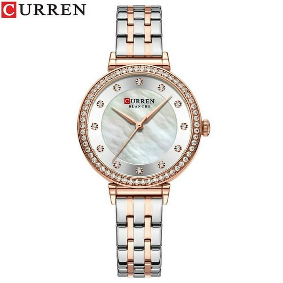 CURREN New Simple Thin Quartz Watches Women's Silver Stainless Steel Band Wristwatches with Rhinestones Clock Female
