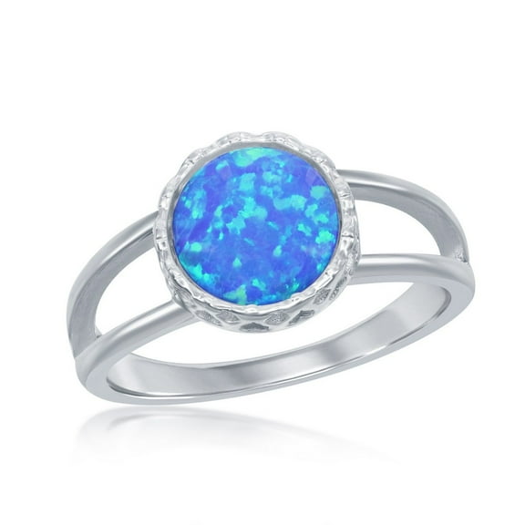 Daily Delight TheJewelryHut Designer Sterling Silver Round Blue Inlay Opal Open Band Ring
