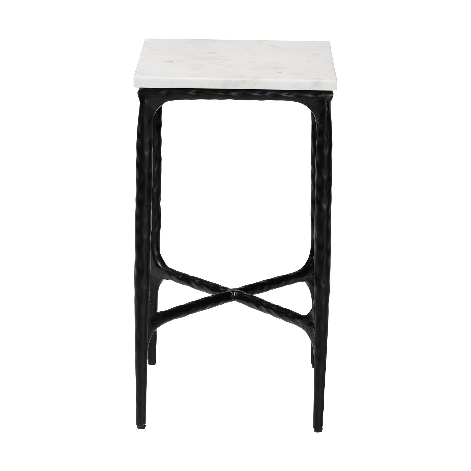 Baxton Studio Akanji Marble End Table - Modern Rustic Accent Table with Hand-Forged Metal Frame for Living Room or Seating Areas, Rectangle