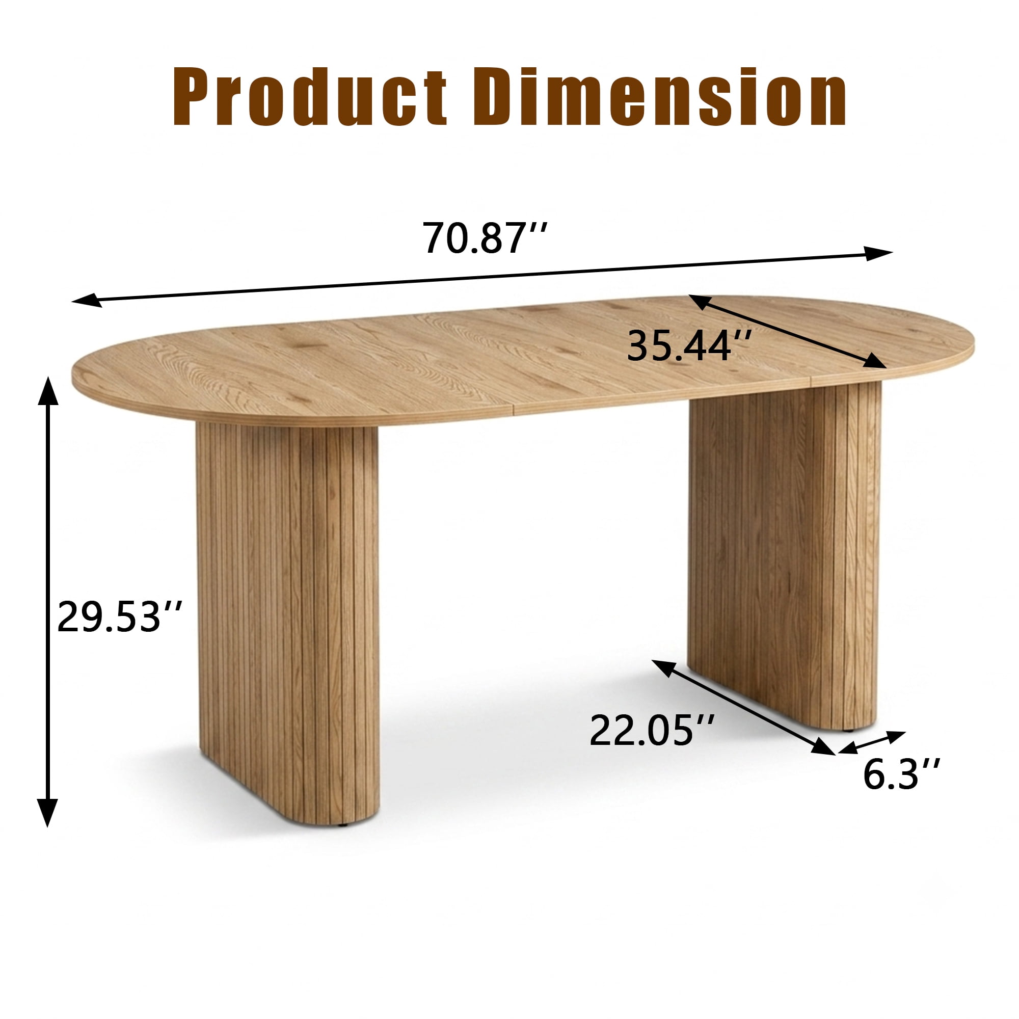 Oval Dining Table 70.87 Inch, Farmhouse Kitchen Table with Wood Strip Metal Base and Rounded Edges, Living Room and Reception Furniture, Beige and Light Natural
